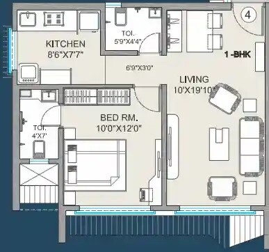 Floor plan of 1 BHK 482 Sq. Ft. Apartment in Shrisai Om Sai Sadan, Mumbai