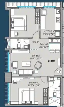 Floor plan of 2 BHK 707 Sq. Ft. Apartment in Shrisai Om Sai Sadan, Mumbai