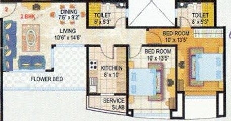 Floor plan of 2 BHK 1035 Sq. Ft. Apartment in Shrishti Synchronicity, Mumbai