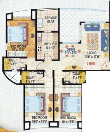 Floor plan of 3 BHK 1340 Sq. Ft. Apartment in Shrishti Synchronicity, Mumbai