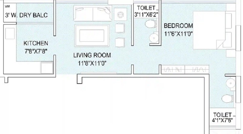 Floor plan of 1 BHK 425 Sq. Ft. Apartment in Shubh Cynthiandra, Mumbai