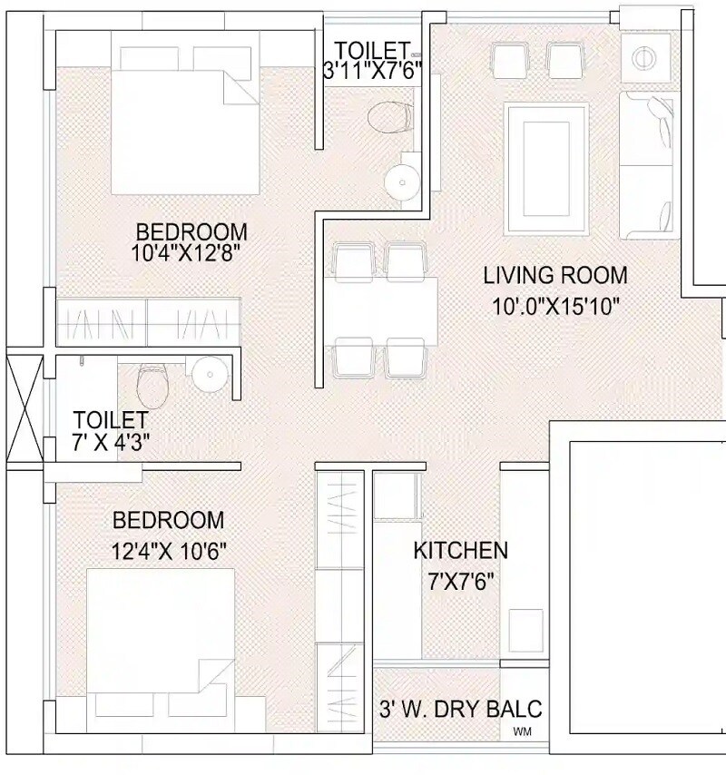 Floor plan of 2 BHK 629 Sq. Ft. Apartment in Shubh Cynthiandra, Mumbai