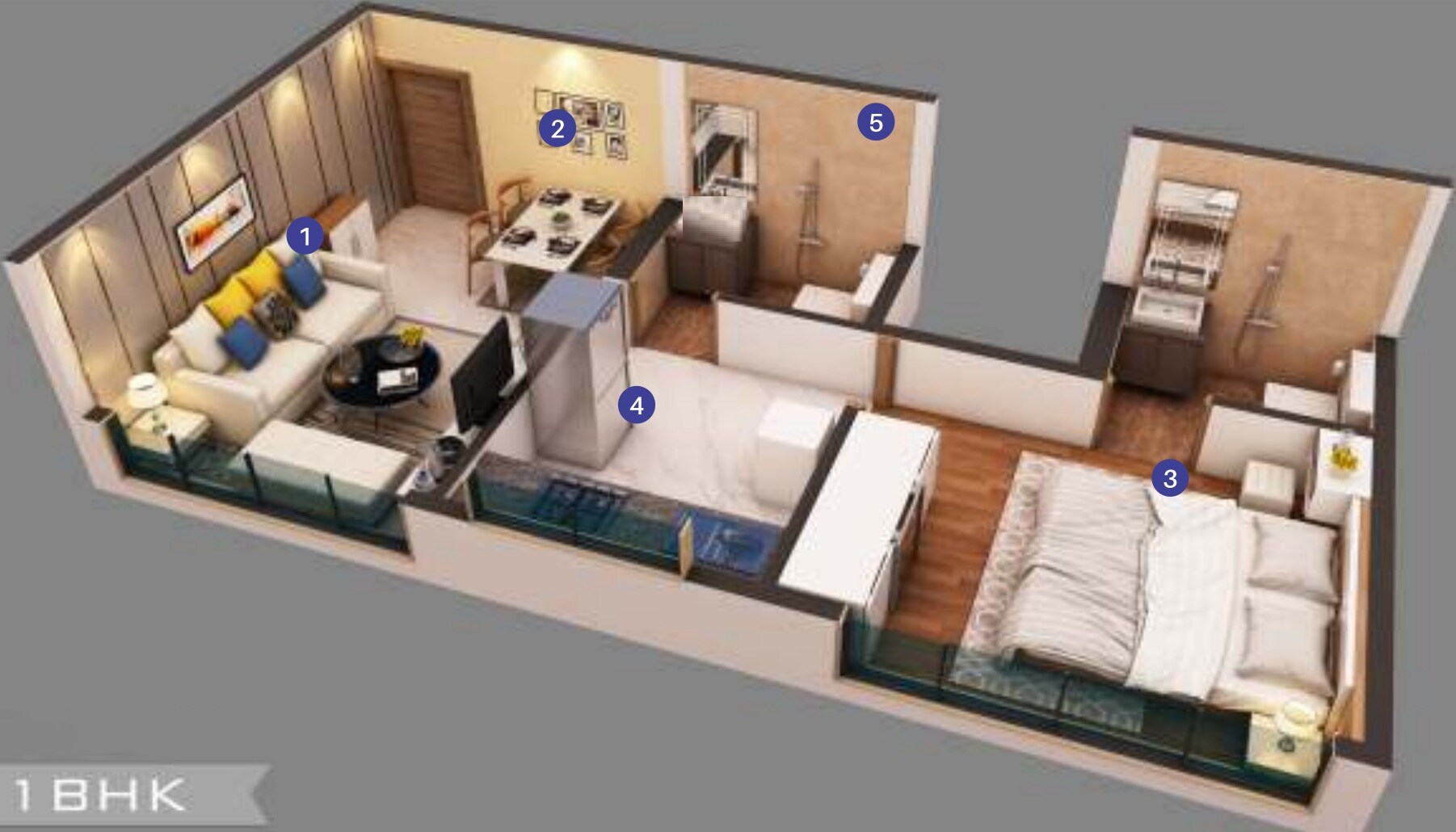 Floor plan of 1 BHK 425 Sq. Ft. Apartment in Shubh Elanza, Mumbai