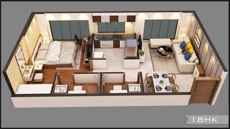 Floor plan of 1 BHK 415 Sq. Ft. Apartment in Shubh Elanza, Mumbai