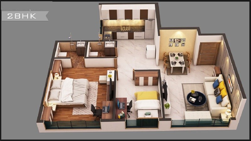 Floor plan of 2 BHK 510 Sq. Ft. Apartment in Shubh Elanza, Mumbai