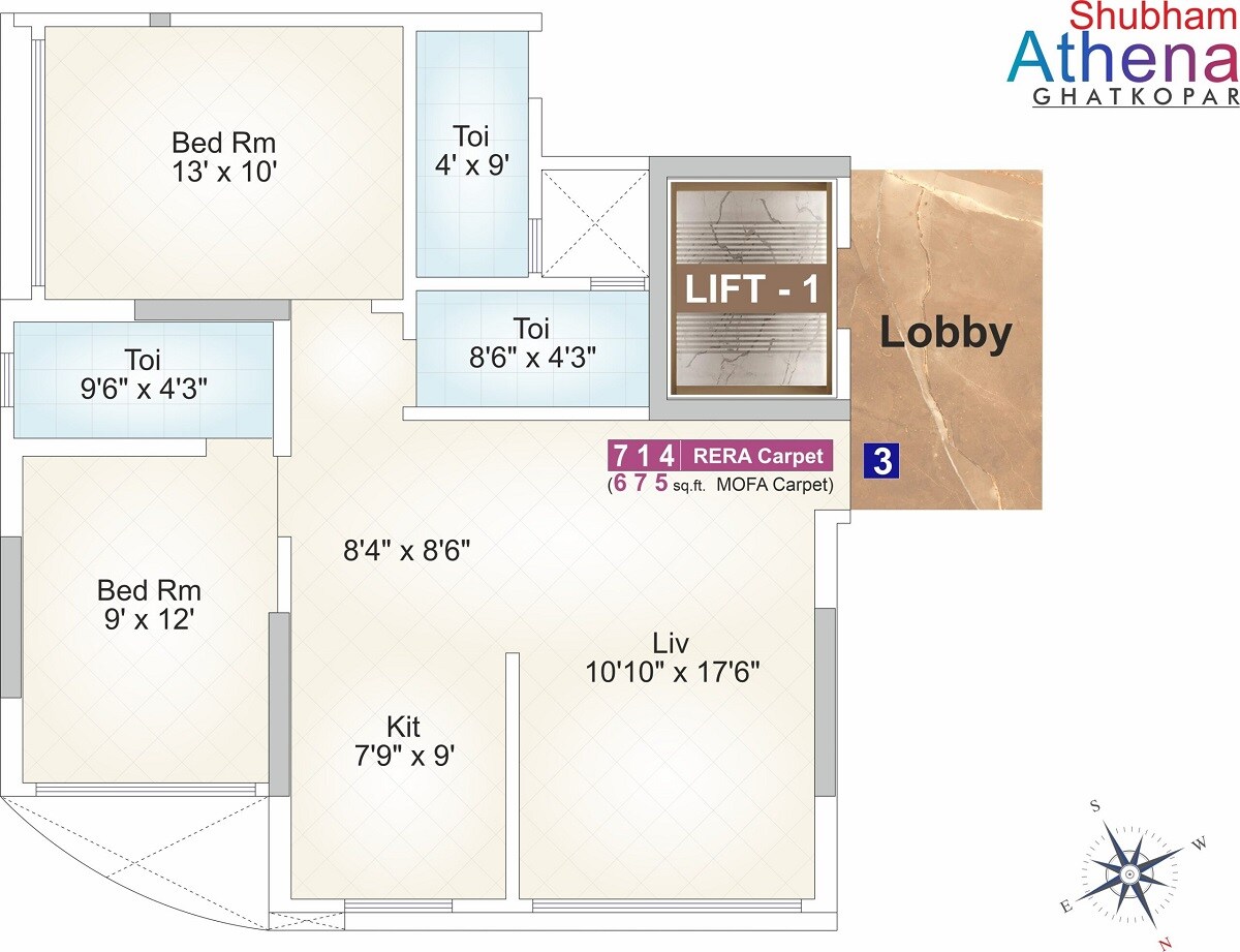 Floor plan of 2 BHK 714 Sq. Ft. Apartment in Shubham Athena, Mumbai