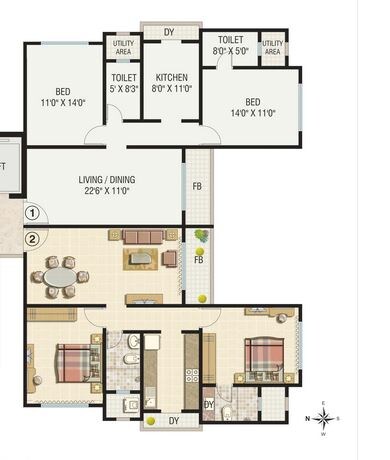 2 BHK 808 Sq. Ft. Apartment