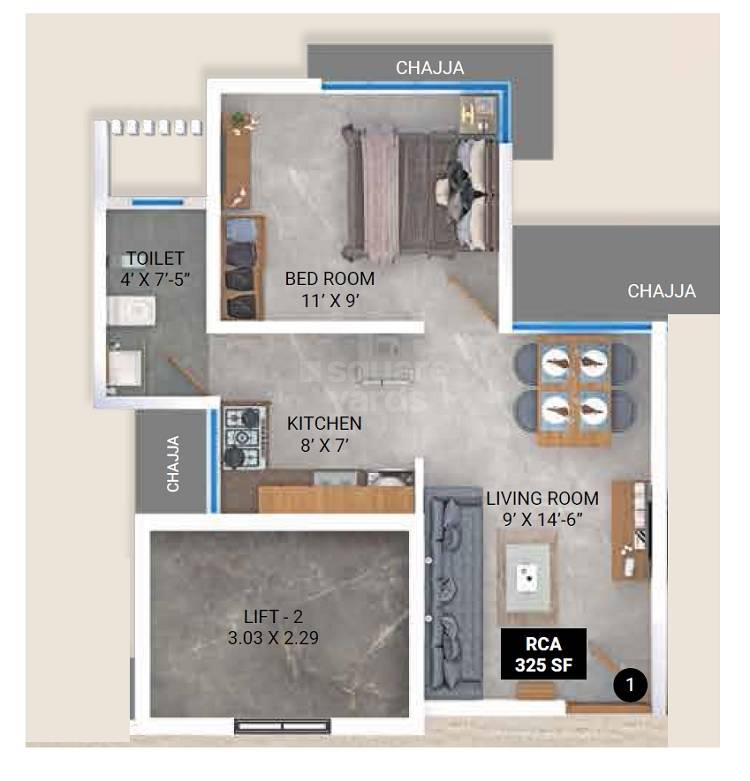 Floor plan of 1 BHK 325 Sq. Ft. Apartment in Shubhamkaroti Aarambh, Mumbai