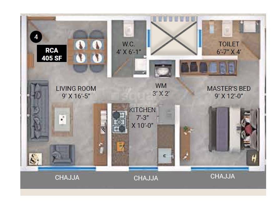 Floor plan of 1 BHK 405 Sq. Ft. Apartment in Shubhamkaroti Aarambh, Mumbai