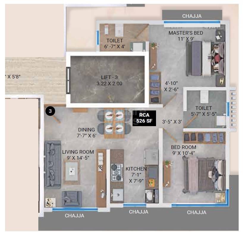 Floor plan of 2 BHK 563 Sq. Ft. Apartment in Shubhamkaroti Aarambh, Mumbai