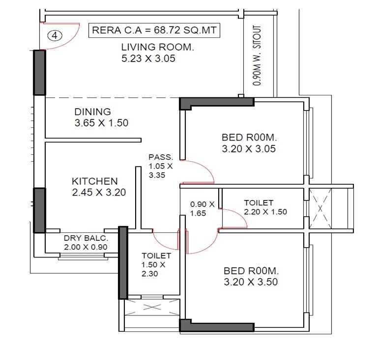 Floor plan of 2 BHK 758 Sq. Ft. Apartment in Shubhjivan Sianna Heights, Mumbai