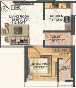 Floor plan of 1 BHK 412 Sq. Ft. Apartment in Shudhanshu Aniraj Tower CHS LTD, Mumbai