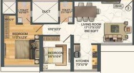Floor plan of 2 BHK 508 Sq. Ft. Apartment in Shudhanshu Aniraj Tower CHS LTD, Mumbai