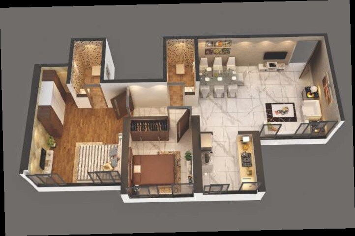 Floor plan of 2 BHK 650 Sq. Ft. Apartment in Shudhanshu Aniraj Tower CHS LTD, Mumbai