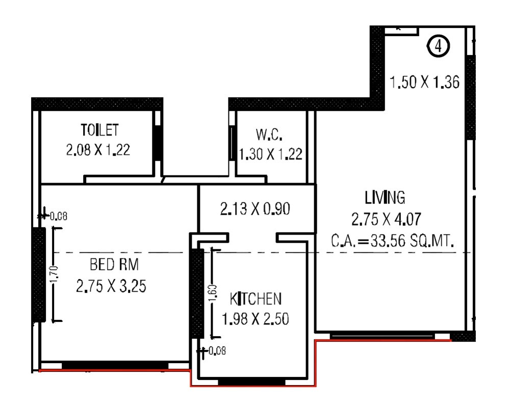 Floor plan of 1 BHK 361 Sq. Ft. Apartment in Shukriya Elite Tower, Mumbai