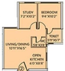 Floor plan of 1 BHK 479 Sq. Ft. Apartment in Siddha Seabrook, Mumbai