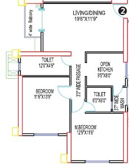 Floor plan of 2 BHK 687 Sq. Ft. Apartment in Siddha Sky, Mumbai