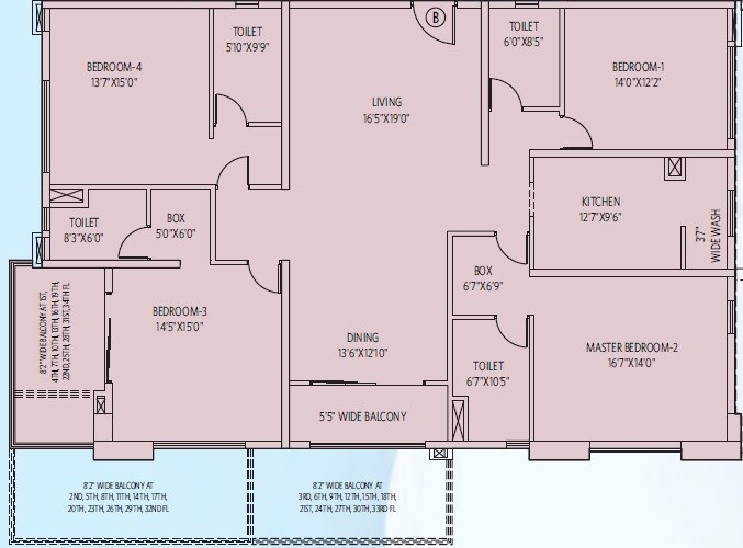 Floor plan of 4 BHK 1162 Sq. Ft. Apartment in Siddha Sky, Mumbai