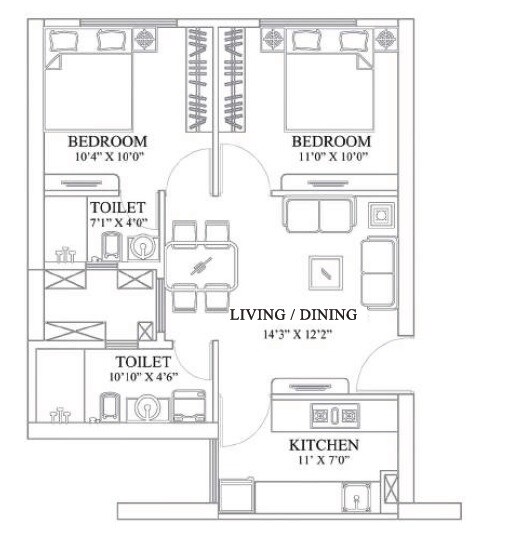 Floor plan of 2 BHK 548 Sq. Ft. Apartment in Siddha Sky Phase 2, Mumbai