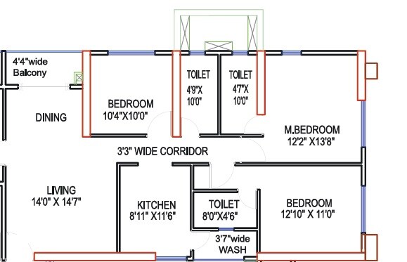 Floor plan of 4 BHK 1163 Sq. Ft. Apartment in Siddha Sky Phase 2, Mumbai