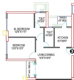 Floor plan of 2 BHK 528 Sq. Ft. Apartment in Siddha Sky Phase 4, Mumbai