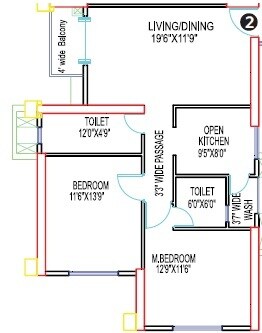 Floor plan of 2 BHK 774 Sq. Ft. Apartment in Siddha Sky Phase 4, Mumbai