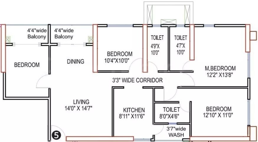 Floor plan of 4 BHK 1162 Sq. Ft. Apartment in Siddha Sky Phase 4, Mumbai