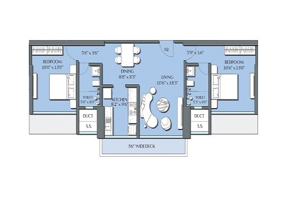 2 BHK 798 Sq. Ft. Apartment