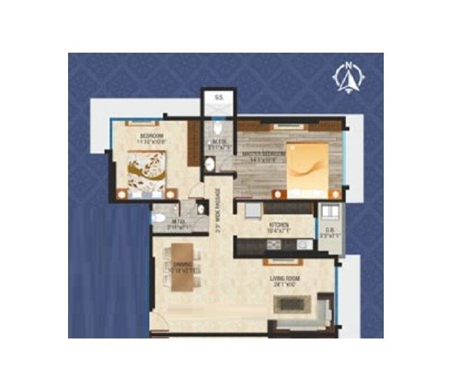 Floor plan of 2 BHK 771 Sq. Ft. Apartment in Siddheshwar Avyukta Rajhans, Mumbai