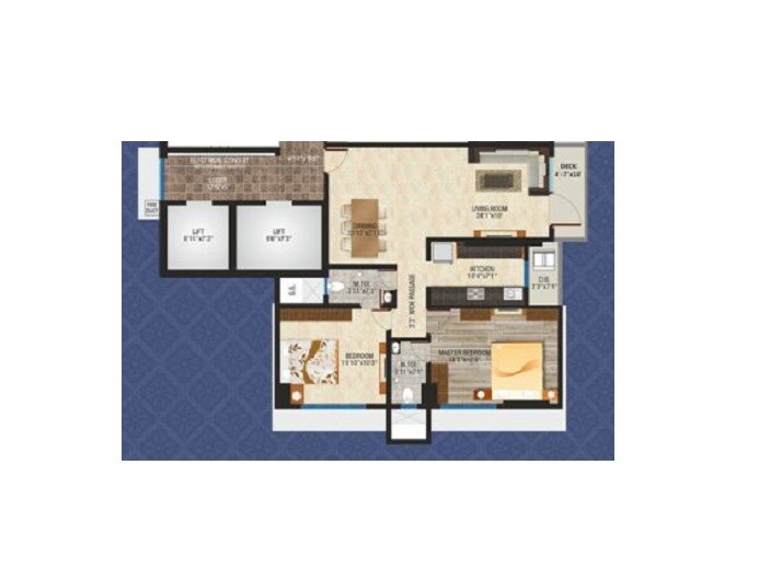 Floor plan of 2 BHK 815 Sq. Ft. Apartment in Siddheshwar Avyukta Rajhans, Mumbai
