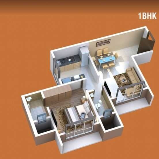 Floor plan of 1 BHK 441 Sq. Ft. Apartment in Siddheshwar Shivoham Enclave, Mumbai