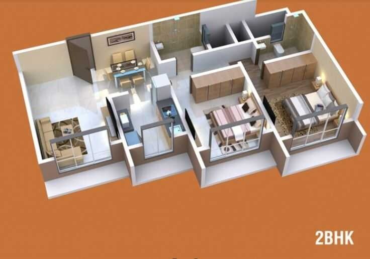 Floor plan of 2 BHK 634 Sq. Ft. Apartment in Siddheshwar Shivoham Enclave, Mumbai