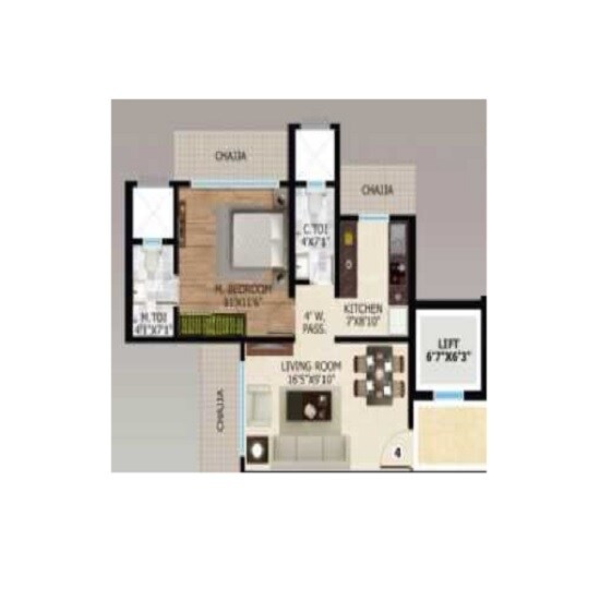 Floor plan of 1 BHK 270 Sq. Ft. Apartment in Siddhivinayak Rooprajat Enclave, Mumbai