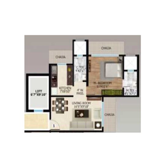 Floor plan of 1 BHK 271 Sq. Ft. Apartment in Siddhivinayak Rooprajat Enclave, Mumbai