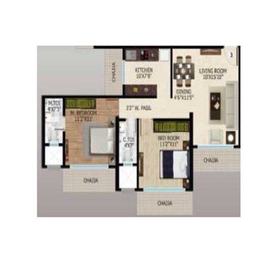 Floor plan of 2 BHK 647 Sq. Ft. Apartment in Siddhivinayak Rooprajat Enclave, Mumbai