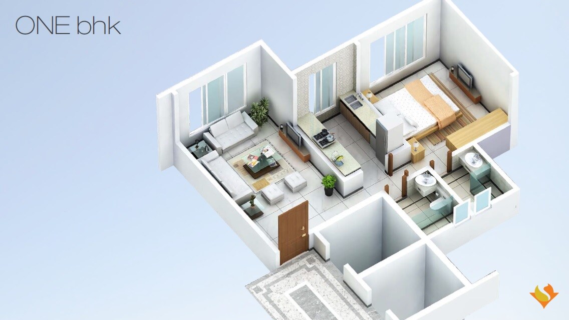 Floor plan of 1 BHK 452 Sq. Ft. Apartment in Sidhivinayak Opulence, Mumbai