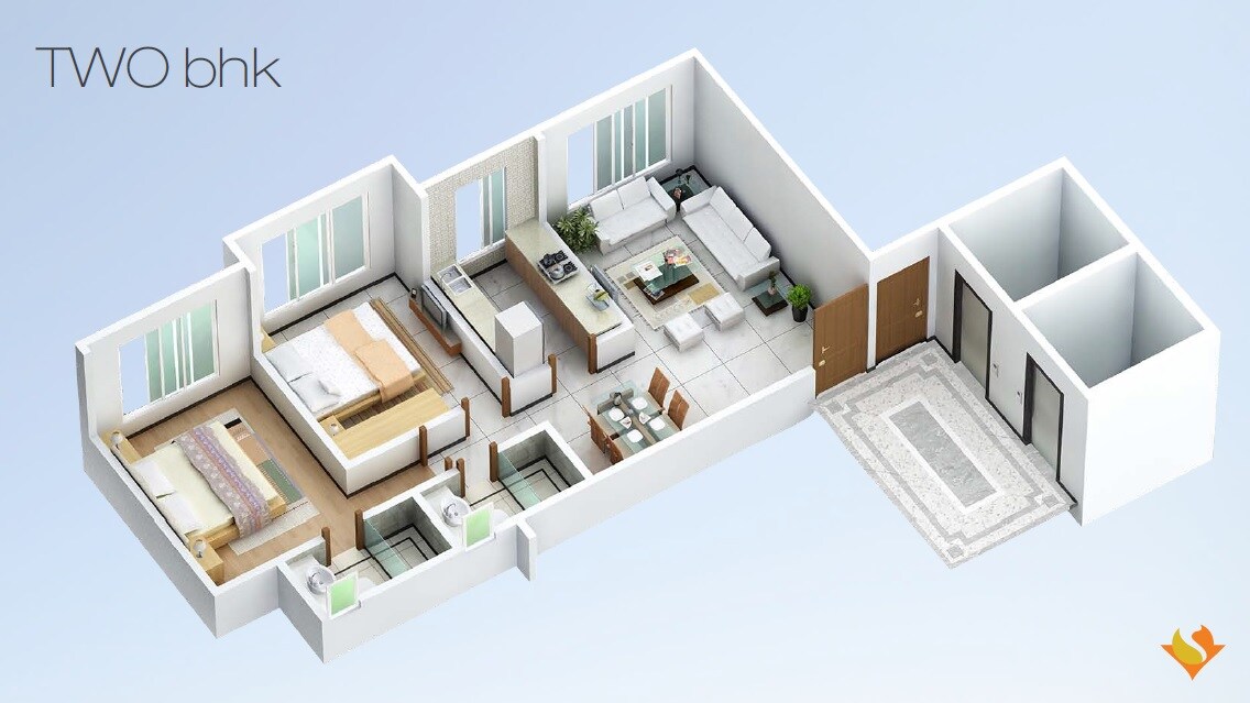 Floor plan of 2 BHK 667 Sq. Ft. Apartment in Sidhivinayak Opulence, Mumbai
