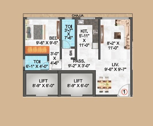 Floor plan of 1 BHK 464 Sq. Ft. Apartment in Sidhivinayak Orchid, Mumbai