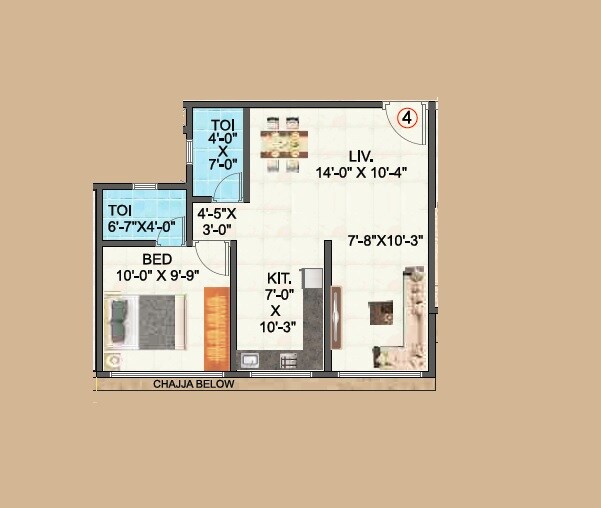 Floor plan of 1 BHK 482 Sq. Ft. Apartment in Sidhivinayak Orchid, Mumbai