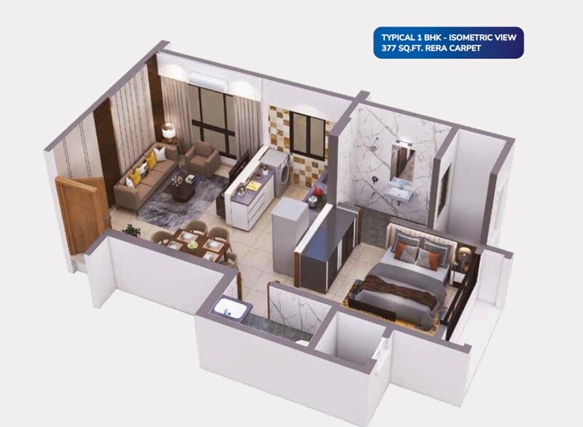 Floor plan of 1 BHK 377 Sq. Ft. Apartment in Sigma Growmore Sapphire, Mumbai