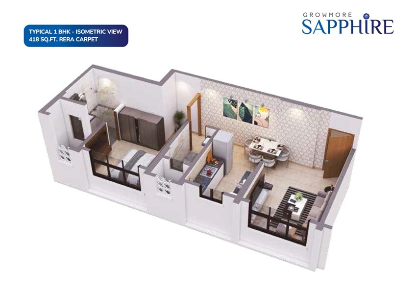 Floor plan of 1 BHK 418 Sq. Ft. Apartment in Sigma Growmore Sapphire, Mumbai