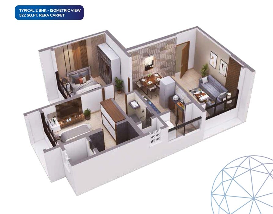 Floor plan of 2 BHK 522 Sq. Ft. Apartment in Sigma Growmore Sapphire, Mumbai