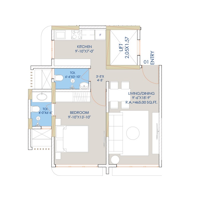 1 BHK 466 Sq. Ft. Apartment in Sigma Sapphire