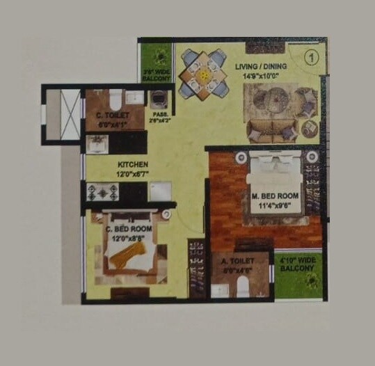 Floor plan of 2 BHK 558 Sq. Ft. Apartment in Sigma Solitaire, Mumbai