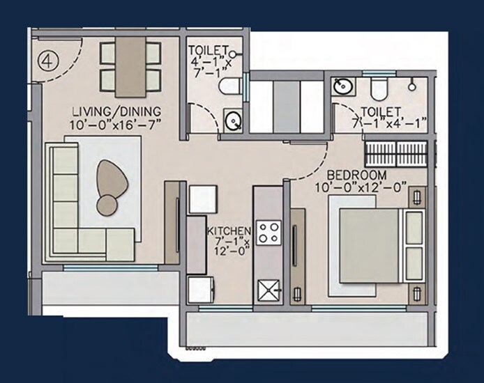 Floor plan of 1 BHK 450 Sq. Ft. Apartment in Silicon Avenue, Mumbai