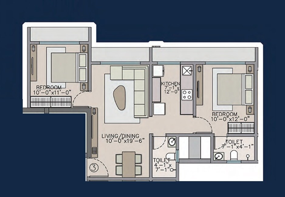 Floor plan of 2 BHK 595 Sq. Ft. Apartment in Silicon Avenue, Mumbai
