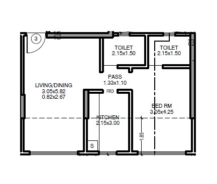 Floor plan of 1 BHK 514 Sq. Ft. Apartment in Silver Heights Santacruz, Mumbai