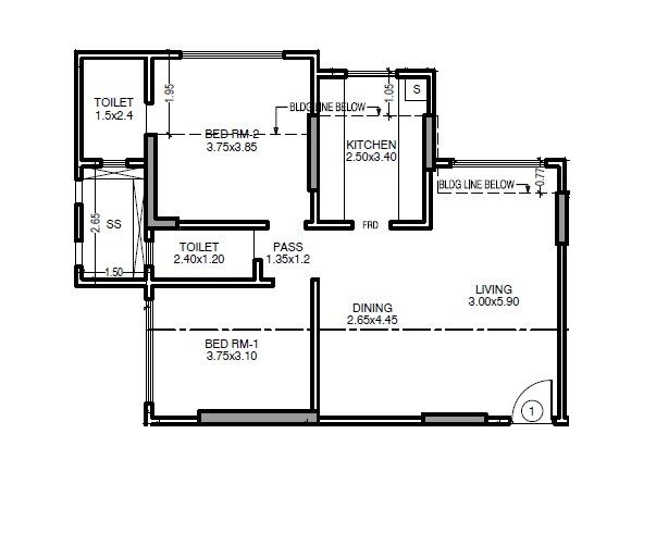 Floor plan of 2 BHK 711 Sq. Ft. Apartment in Silver Heights Santacruz, Mumbai