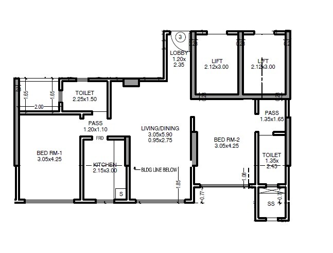 Floor plan of 2 BHK 780 Sq. Ft. Apartment in Silver Heights Santacruz, Mumbai
