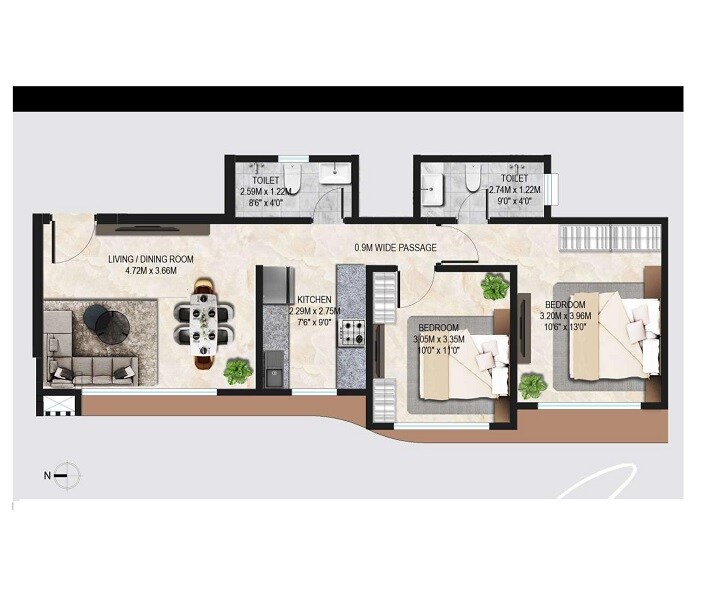 Floor plan of 2 BHK 720 Sq. Ft. Apartment in Silver Serene Goregaon, Mumbai
